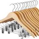 HOUSE DAY 12 Pack High-Grade Wooden Suit Hangers Skirt Hangers with Clips Solid Wood Pants Hanger Natural Smooth Finish Premium Wood Hanger with Durable Metal Clips for Blouse, Dress, Coat, Jacket