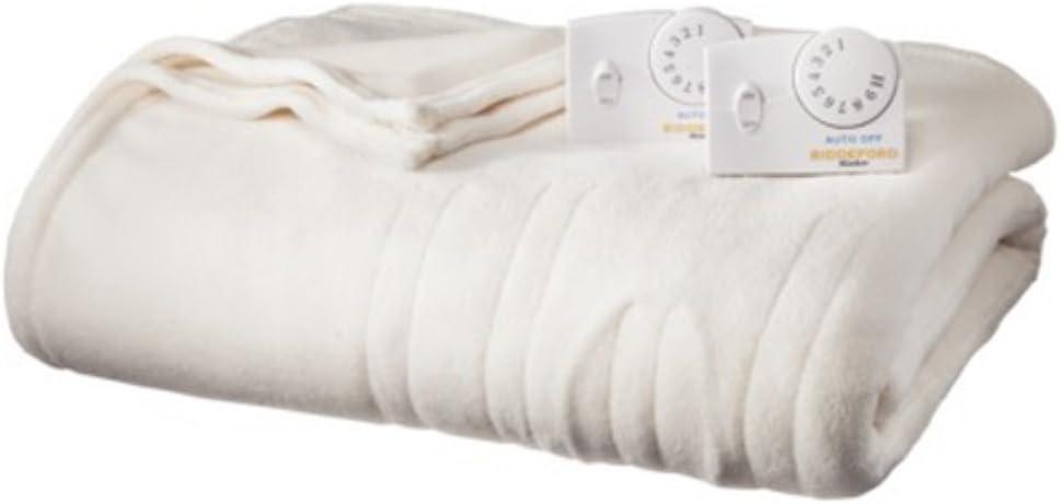 BIDDEFORD BLANKETS Comfort Knit Electric Heated Blanket with Analog Controller, Queen, Natural