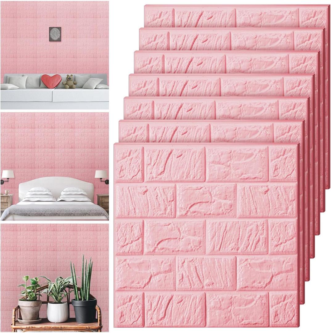 Tinlade 30 Pcs 28.81 Sq ft 3D Wall Panels Peel and Stick Foam Brick Wallpaper Printable Faux Brick Wall Panels Decorative Self Adhesive Tiles Waterproof(Elegant Pink)