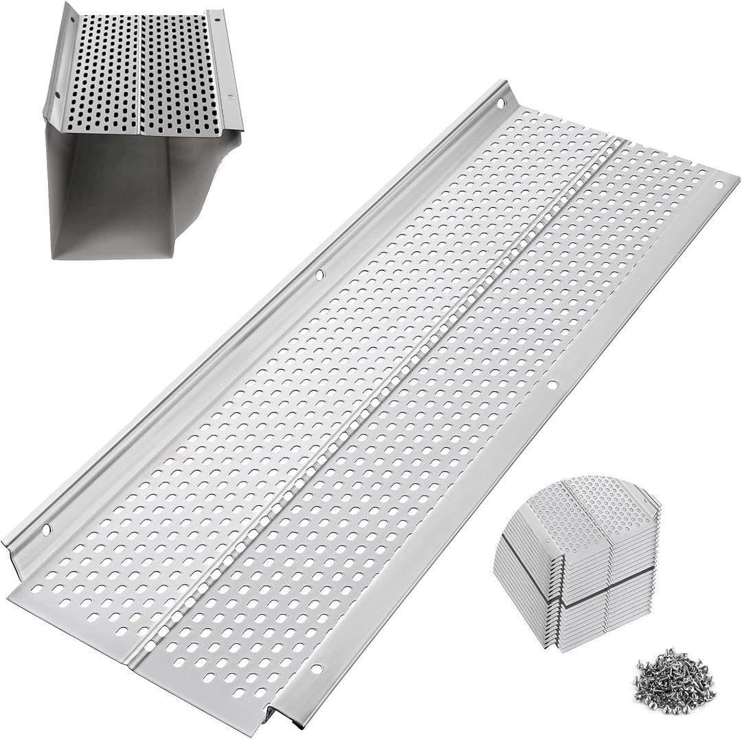 Gutter Guard, 5 inch Aluminum Gutter Guards, 20Pack-80ft, DIY Leaf Guards Protection for Gutters, 5" Rain Gutter Screen for Downspouts & Roof, Prevents Clogs & Debris, with Screws