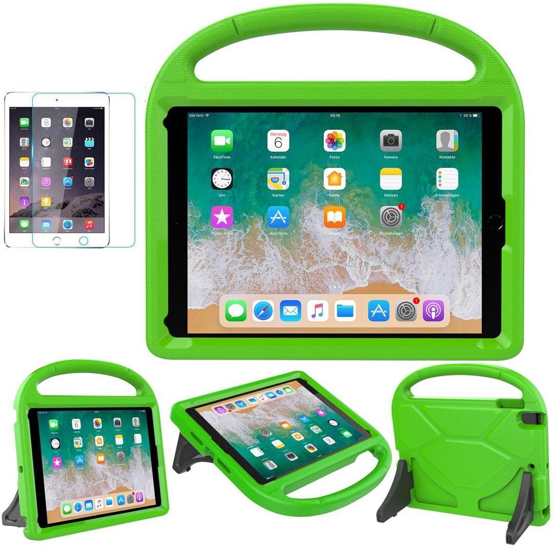 SUPLIK Kids Case for iPad 5th/6th Generation (9.7-inch, 2017/2018), iPad Air 2 Case with Screen Protector, iPad Pro 9.7 Durable Shockproof Protective Cover with Handle Stand for Kids, Green