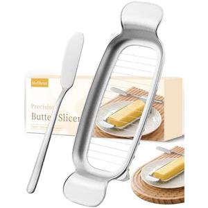 Mellbree Upgrade Butter & Cheese Slicer, Stainless Steel Butter Cutter with Butter Knife, 17 Sharp Wires, Butter Slicer Cutter Into Uniform 1/4 Inch Anti oxidation Dishwasher Safe