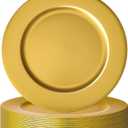 18 Pcs Golden Charger Plates Bulk 13 Inch Plastic Gold Plates Dinner Round Tray Charger Tableware Dish for Table Setting Wedding Holidays Party Decor