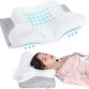 Misiki Contour Memory Foam Pillow, Cervical Pillow for Neck Pain Relief, Ergonomic Pillow for Sleeping, Orthopedic Neck Pillow with Washable Cover, Bed Pillows for Side, Back, Stomach Sleepers (Cotton)
