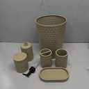 zccz 6 Piece Bathroom Accessories Set, Toothbrush Holder, Toothbrush Cup, Soap Dispenser,Bathroom Vanity Tray, Qtip Holder, Trash Can - Khaki