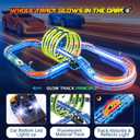 Glow Slot Car Race Track Set, 71 Pcs Glow-in-The-Dark Track Toy for Kids Ages 3-8, Electric Speed Car Light-Up Whole Tracks, 360 Magic Triple Loops, 1:64 Scale Pull-Back Cars, Toy Gift for Boys Girls
