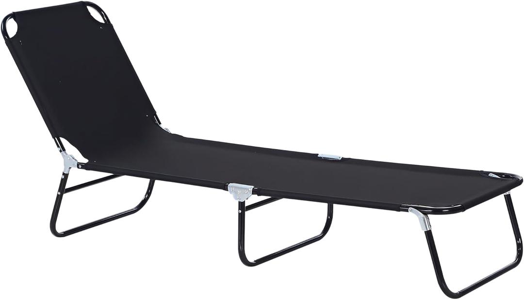 Outsunny Folding Chaise Lounge Pool Chairs, Outdoor Sun Tanning Chairs with 5-Level Reclining Back, Steel Frame for Beach, Yard, Patio, Black (1 Piece)