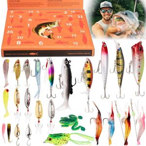 2 x 24 Days Fishing Lure Advent Calendar 2025 for Men & Teen Boys, 24 Unique Artificial Baits for Fresh/Saltwater | Christmas Countdown Gift for Anglers (Crankbaits, Poppers, Minnows, Jigs, Frog Lures)