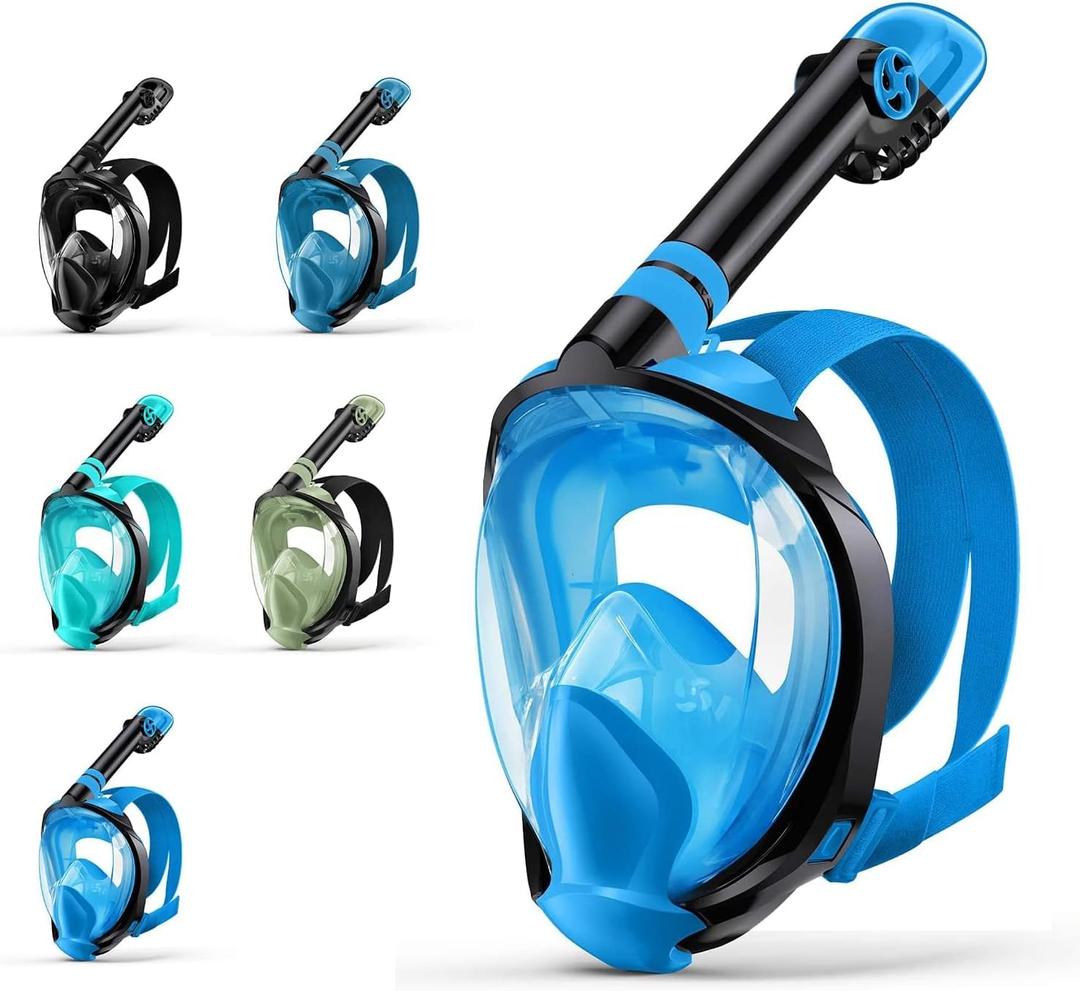 Zenoplige Full Face Snorkel Mask Adults,Dry-Top Snorkeling Gear with Camera Mount,Foldable 180-Degree Panoramic Scuba Mask for Snorkeling Diving Swimming Travel,Snorkel Mask Anti-Fog & Anti-Leak (Small, Blue)