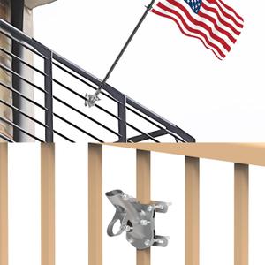 NO Drilling FlagPole Bracket For Horizontal or Vertical Railing | Aluminum Flag Pole Holder For Square or Round Railing, Wall - Two Installation Methods - Rust Free Bracket, for 1" Diameter flagpole