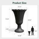 23.6" Tall Plastic Urn Planters for Outdoor Plants, Set of 2 Heavy-Duty Classic Indoor Large Flower Pots with Drainage Holes & Petal Design, Outdoor Planters for Porch, Home Garden, Black, 19.69"D x 15.75"W x 23.62"H