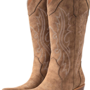 IUV Cowboy Boots For Women Western Cowgirl Boots with Chunky Heel Mid Calf Snip Toe Ideal for low insteps
 (8, Camel)