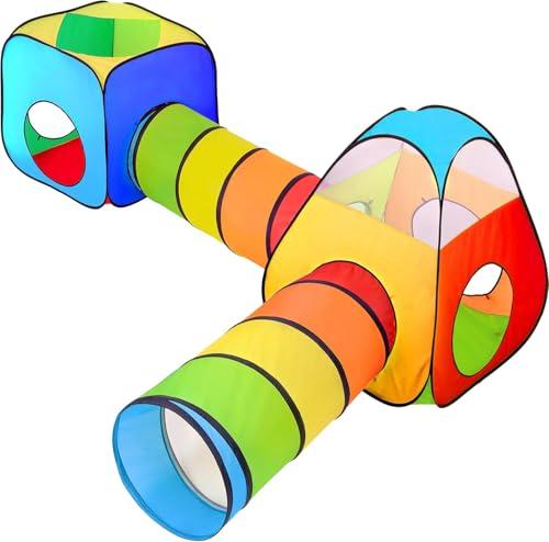 NUBUNI 4 in 1: Play Tent With Crawling Tunnel, Partial Ball Pit, and Playhouse - Children's Baby Tent With Bag, Multi-Coloured B