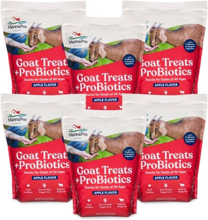 Manna Pro Apple Probiotic Goat Treat, Daily Goat Treats, Treat for Goats and Sheep, Easy to Feed, Enriched with Vitamins, Minerals and Essential Probiotics, Pack of 6, 30lbs, Expiry: 08.15.2026
