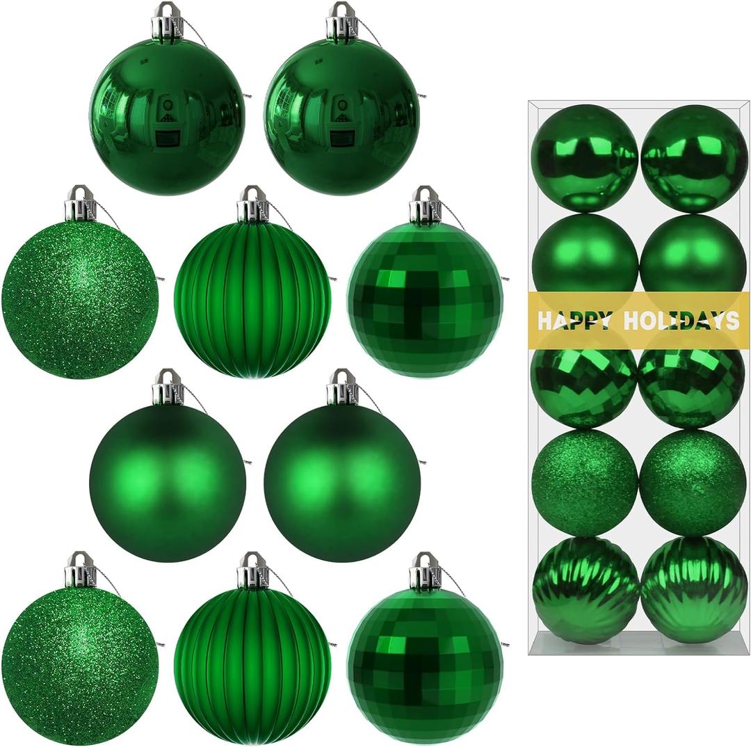 Emerald Green 3.2" Large Christmas Balls - Christmas Tree Decoration Ornaments Shatterproof Hanging Balls for Birthday Halloween Holiday Wedding Decorations Set of 10pcs