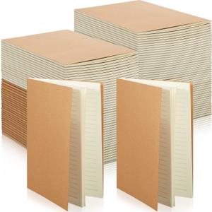 Sepamoon 150 Pack Kraft Notebook Journals 5.82 Inch x 4.13 Inch A6 Softcover Notebooks Bulk for Kids Student Writing Sketch Travel Journal Office Notepad with 48 Page 24 Sheet(Brown,Lined)