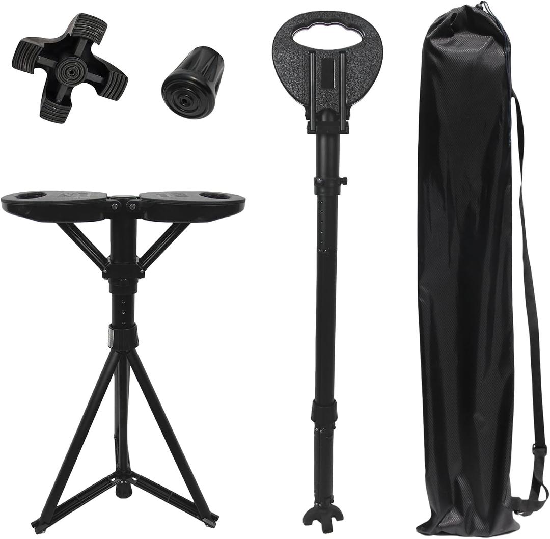 XXL Portable Walking Cane with Seat, Adjustable 34"-37" Foldable Lightweight Aluminum Anti-Slip Walking Stick for Men & Women, 550 Lbs Cane with Chair for Travel Hiking with Carry Bag, XX-Large