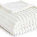 Bedsure White Throw Blanket for Couch - GentleSoft Cozy Blankets for Women, Cute Small Fleece Throws for Girls Graduation, Birthday Gifts for Women, Fathers Day Decor Gifts, Off White, 50x60 Inches