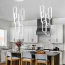 6 Rings Modern Chandelier LED Dimmable Pendant Lighting Adjust Flush Mount Ceiling Light for Foyer Lobby Living Room Staircaes Sliver 78.7'' (20in x 9.4in x 78in, Silver)