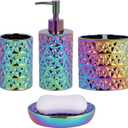 Colorful Bathroom Accessories Set 4 Pcs, Lotion Soap Dispenser, Soap Dish, Toothbrush Holder, Tumbler, Countertop Vanity Organizer for Bathroom Accessory Set