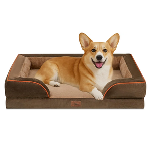 Comfort Expression Orthopedic Dog Bed for Large Dogs 35x22 Inch, Waterproof Supportive Egg Crate Foam Large Pet Bed with Removable Bolsters, Dog Couch with Washable Cover & Non-Slip Bottom, Brown