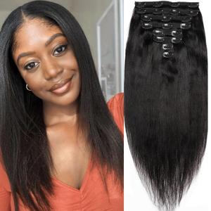 Yaki Straight Clip in Hair Extensions, 120G Full Head Real Human Hair Clip for Women Seamless Yaki Clip ins Hair Extensions for Thin Hair Natural Black 8Pcs Hair Pieces with Secure Clips (16inch-120g)