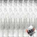 4 Pack 3.2Ft x 9.8Ft Silver Foil Fringe Curtain Backdrop, Metallic Tinsel Foil Fringe Streamers Curtains for Party, Photo Booth Props, Birthday, Wedding, Christmas Party Decoration Supplies