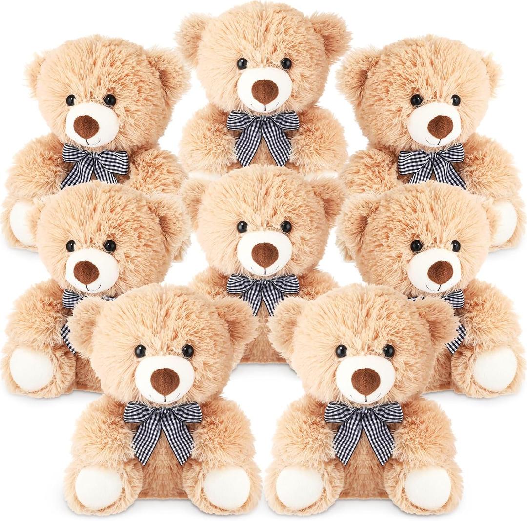 Jenaai 8 Pcs 10 Inches Bear Stuffed Animals Bulk Baby Shower Cute Small Plush Bears Party Favors for Baby Shower Valentines Birthday Centerpiece Decoration (Elegant Style, Black, White)