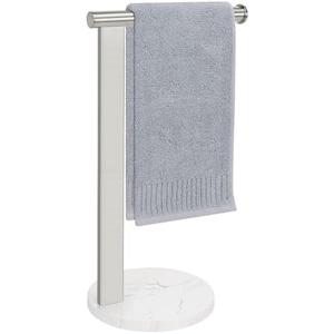 Siyzda Hand Towel Holder Stand for Bathroom, L- Shaped Standing Hand Towel Rack, Towel Bar Kitchen Vanity Countertop Organizer, SUS304 Stainless Steel Material (Marble Base, Brushed Nickel)