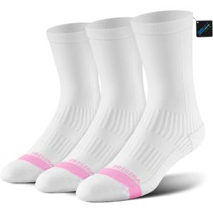 BRISIRA Coolmax Bamboo Viscose Compression Running Crew Socks Women Moisture-Wicking Anti-Blister Cooling Athletic Mid Calf (8-10, 3 Pairs White)