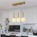 Modern Gold Pendant Light Hanging Fixture Light for Kitchen Island Mid Century with Globe Pendant Light Milk White Glass Pendant Lighting for Living Room Bedroom Entryway (3-Light), 1-Pack Straight 3-Light