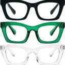 REAVEE Oprah Style Reading Glasses for Women, Blue Light Blocking Stylish Oversized Computer Readers Spring Hinge (Black/Green/Clear)