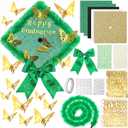 Wavwavw 30 Pcs DIY Graduation Cap Decorations Kit Grad Hats Decor Included 3D Artificial Butterfly Bow Glitter Paper Plush Alphabet Letter Stickers for 2026 DIY Grad Cap Decorations(Green)