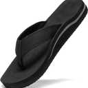 Men's Wide Flip Flop with Orthotic Arch Support Athletic Slide Thong Sandals for Men Soft Cushion Footbed (Size 13, Black)