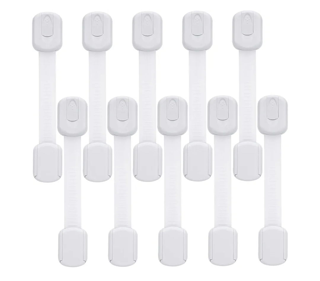 Goodv Child Safety Cabinet Locks - (10 Pack) Baby Proofing Latches to Drawer Door Fridge Oven Toilet Seat Kitchen Cupboard Appliance Trash Can with 3M Adhesive - Adjustable Strap No Drill No Tool