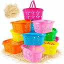 Zcaukya 12 Packs Easter Baskets, 6.5"x4.5"x3.2" Colorful Kids Baskets with Handles, Empty Plastic Easter Basket for Egg Hunt Party Favors