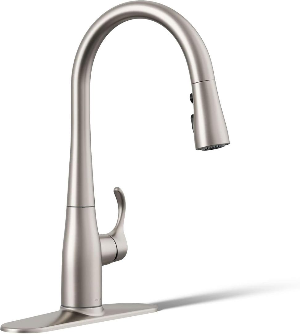 KOHLER K-597-VS Simplice Pull Down Kitchen Faucet, 3-Spray Faucet, Kitchen Sink Faucet with Pull Down Sprayer, Vibrant Stainless