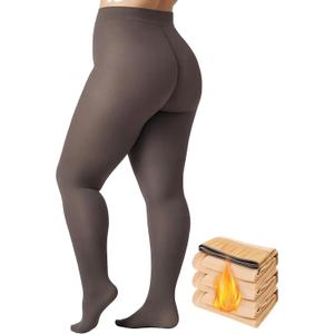 Plus Size Fleece Lined Tights Women, 300g Warm Pantyhose Leggings, Fake Translucent Thermal Tights Winter (3X-Large-4X-Large, Grey)