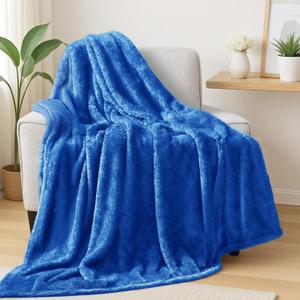 Exclusivo Mezcla Plush Fuzzy Fleece Throw Blanket Extra Large, Super Soft, Fluffy and Warm Blankets for Couch, Bed, All Season (Cobalt Blue, 50x70 inches)