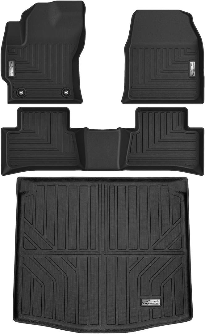 Floor Mats & Cargo Liner for 2022 2023 2024 2025 Toyota Corolla Cross Hybrid (Includes FWD Gas Models),1st 2nd Row with Trunk Mat,TPE All Weather Protection Slush Floor Liner Black