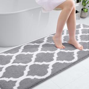 OLANLY Bathroom Rugs 59x25, Soft and Absorbent Microfiber Bath Rugs, Non-Slip Shaggy Shower Carpet, Machine Wash Dry, Bath Mats for Bathroom Floor, Tub and Shower, Grey