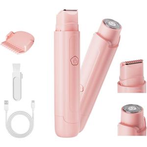 Bikini Trimmer for Women - 2 in 1 Women Electric Razor, Rechargeable Body Hair Trimmer and Facial Hair Remover, IPX7 Waterproof Wet & Dry Use Womens Electric Shaver for Bikini Underarm Leg Arm Body (Pink)