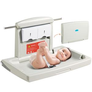 VEVOR Wall-Mounted Baby Changing Station, Horizontal Foldable Diaper Change Table with Safety Straps and Hanging Rods, Use in Commercial Bathrooms, Daycare Centers for Newborns & Infant