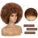 Afro Wig For Women - Mix Brown 70s Afro Wigs Natural Looking Huge Afro Kinky Curly Wigs With Bangs Short Bouncy Soft Afro Puff Wig Synthetic Hair Afro Wig For Daily Party Use