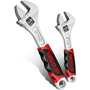 WISEUP Adjustable Wrench Sets 8 inch & 10 Inch Cr-V Forged Industrial Grade Hand Tools Wrench Set With Anti-Slip Grip crescent style (Pack of 2)