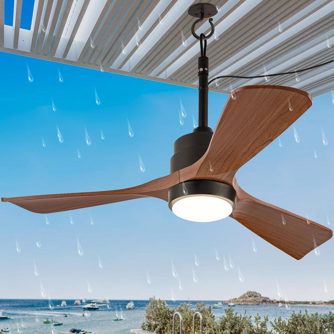 42 inch Gazebo Ceiling Fans Outdoor Hanging Waterproof, Wet Rated Oudoor Ceiling Fans for Patios with Light, 6 Speed Remote, Plug in Cord Outlet Hook for Outside Porch, Pergola, Garage-Wulnut (Walnut)
