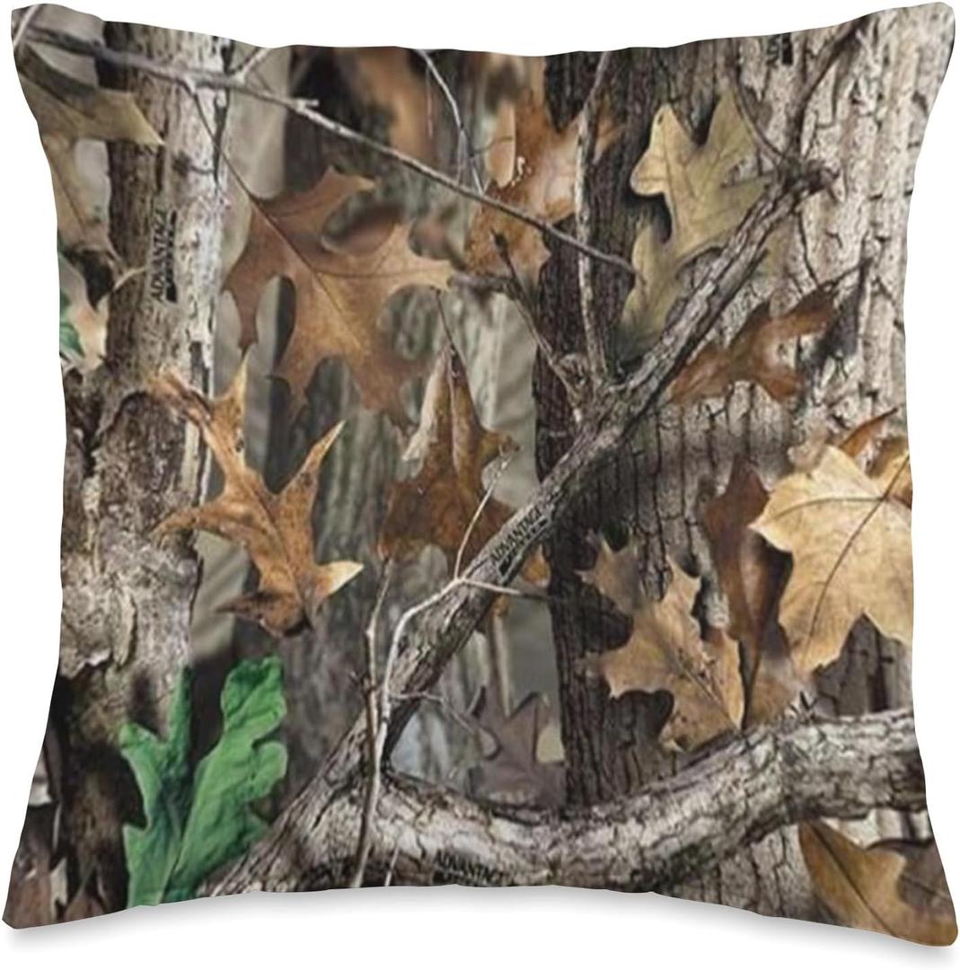Hunter Hunting Camo Oak Mossy Deer Elk Tree Buck Pattern Throw Pillow (16x16)