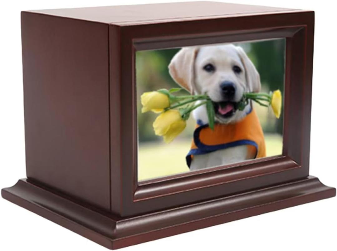 Wooden Pet Memorial Keepsake Urns, Photo Box Pet Cremation UrnCremation Urns for Dogs AshesCat UrnLoss Pet Sympathy Remembrance Gift (Large)