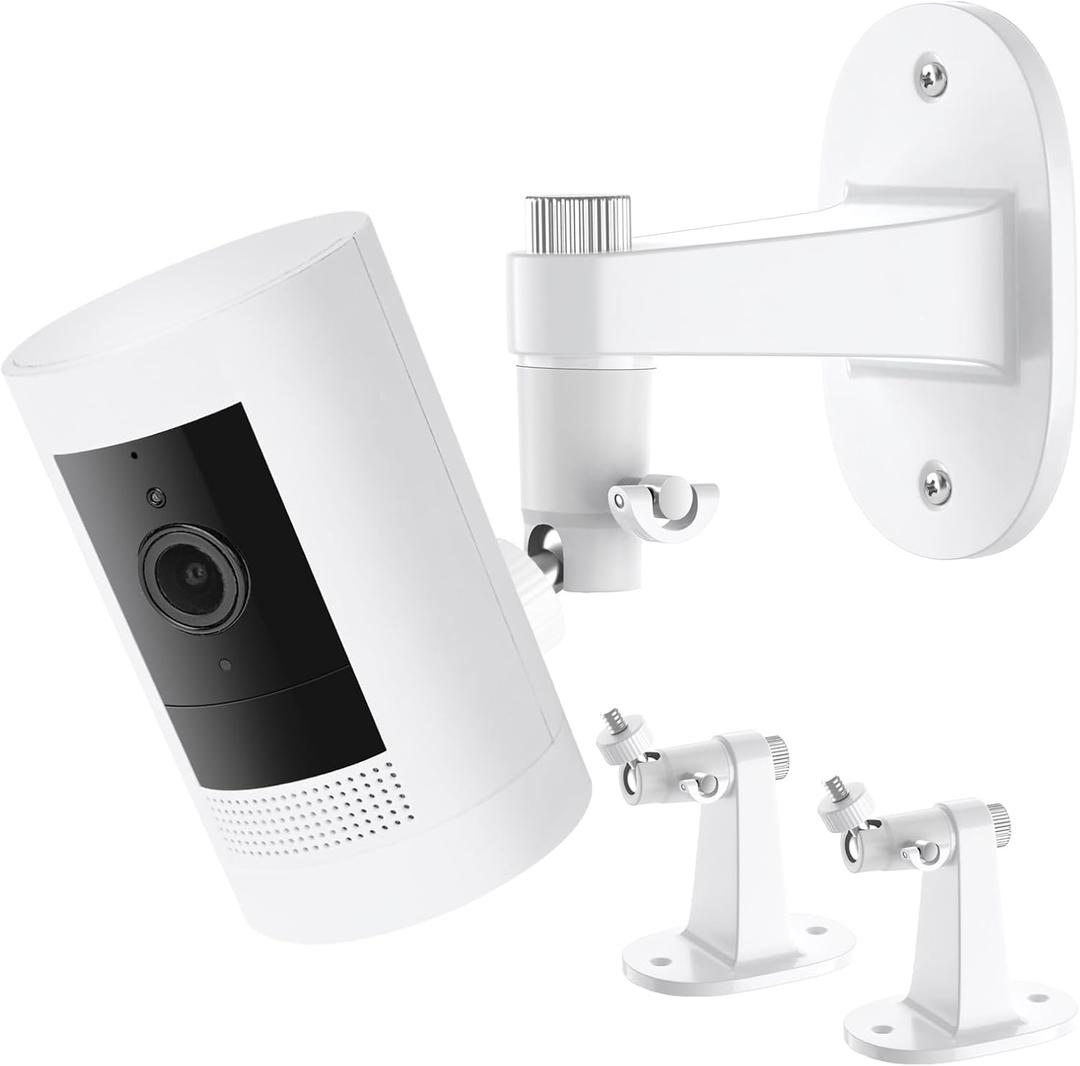 2Pack Ring Camera Wall Mount for Ring Stick Up Cam & Ring Outdoor Cam Plus, 360 Degree Adjustable No Drilling Mount for Ring Outdoor Indoor Camera(White)