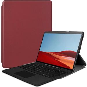 Tablet Cover for Microsoft Surface Pro X 13" (2021/2020/2019 Release),Ultra Slim Lightweight Leather Case for Microsoft Surface Pro X,Compatible with Type Cover Keyboard (Dark red)